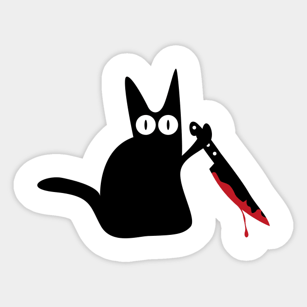 black spooky cat with bloody knife Sticker by Johnny_Sk3tch